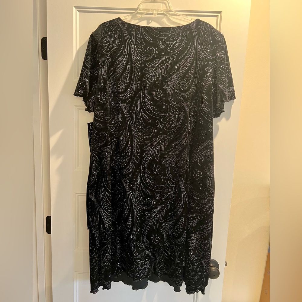 S L Fashions Black Velvet Party Dress Sparkle Tiered Womens 24 Petite Cocktail - Picture 6 of 10